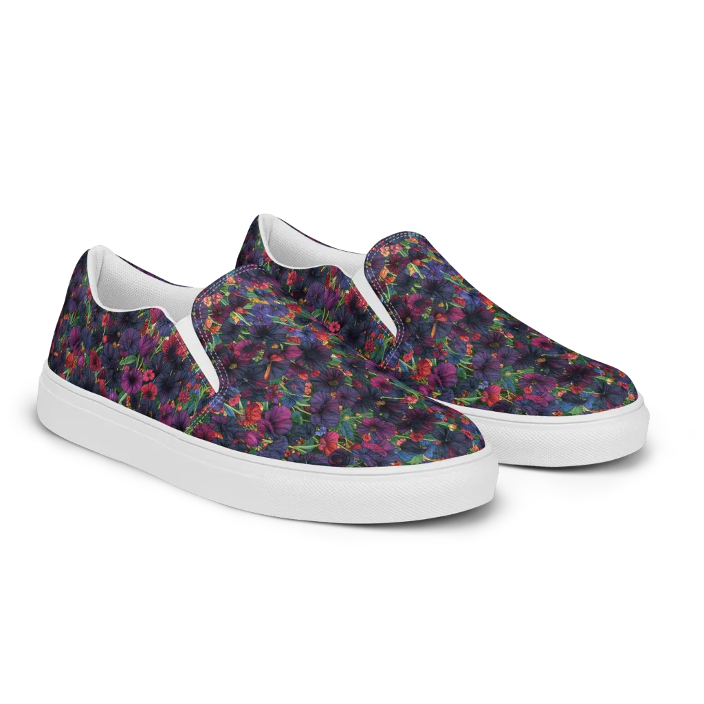 Velvet Wildflowers on Men's Slip-On Canvas Shoes — Right Front