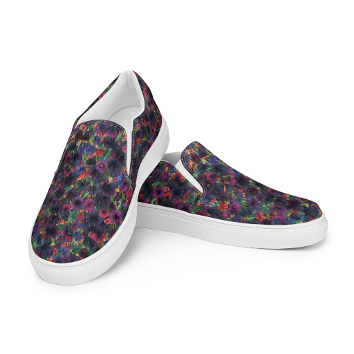 Velvet Wildflowers on a Men's Slip-On Canvas Shoes