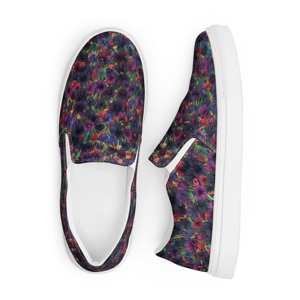 Velvet Wildflowers on Men's Slip-On Canvas Shoes — Front