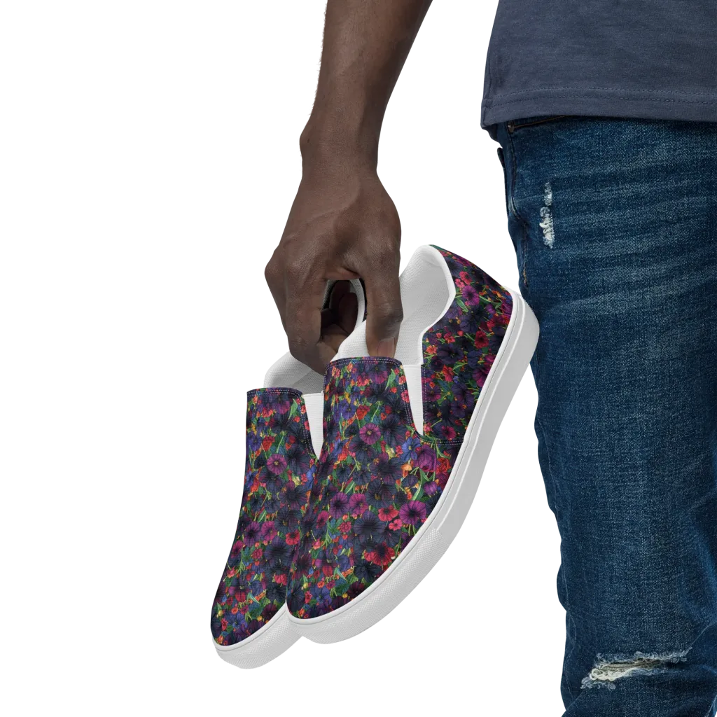 Velvet Wildflowers on Men's Slip-On Canvas Shoes — Left Front
