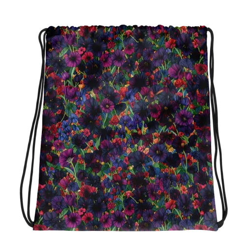 Velvet Wildflowers on a Drawstring Bag