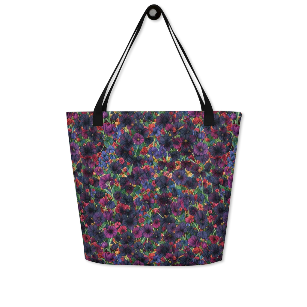 Velvet Wildflowers on Large Tote Bag W/ Pocket — Front