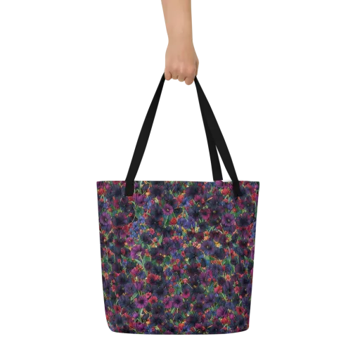 Velvet Wildflowers on a Large Tote Bag W/ Pocket