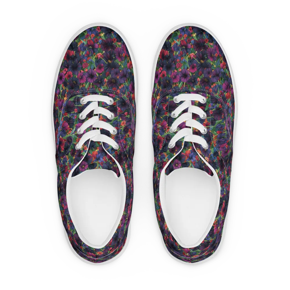 Velvet Wildflowers on Men's Lace-Up Canvas Shoes — Front