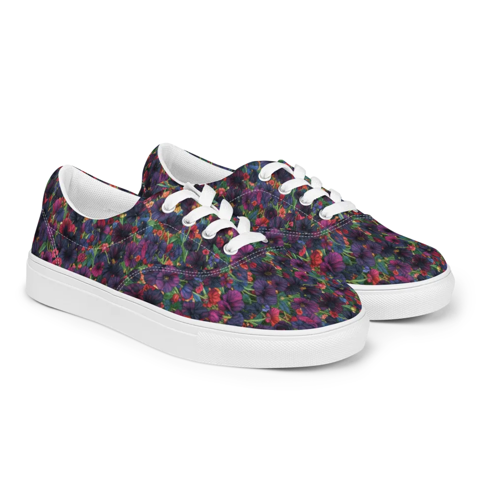 Velvet Wildflowers on Men's Lace-Up Canvas Shoes — Right Front