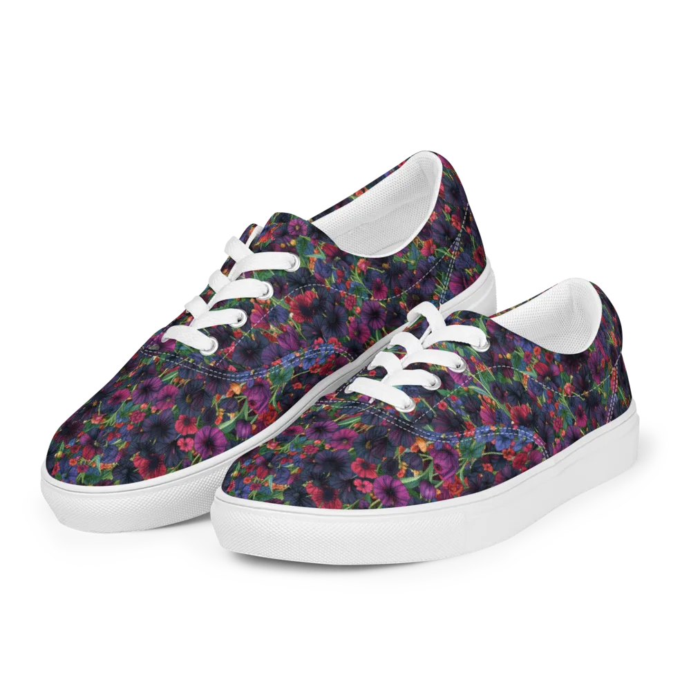 Velvet Wildflowers on Men's Lace-Up Canvas Shoes — Left Front