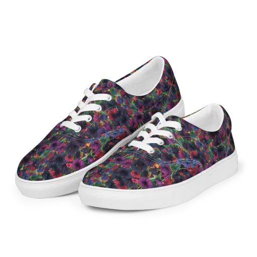 Velvet Wildflowers on a Men's Lace-Up Canvas Shoes