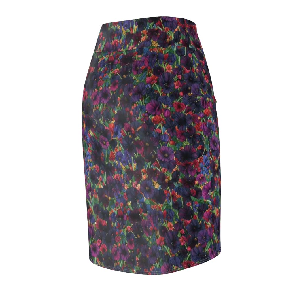 Velvet Wildflowers on Pencil Skirt — Back Side