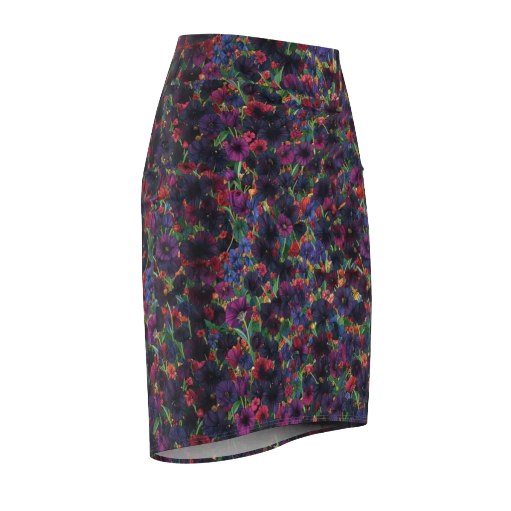 Velvet Wildflowers on Pencil Skirt — Front Side