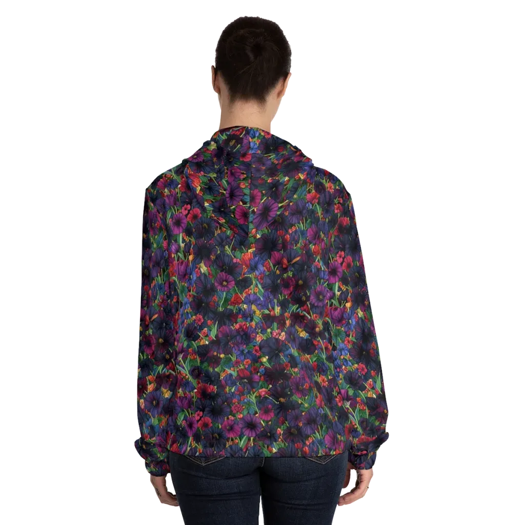 Velvet Wildflowers on Women's Full-Zip Hoodie — Back On Person