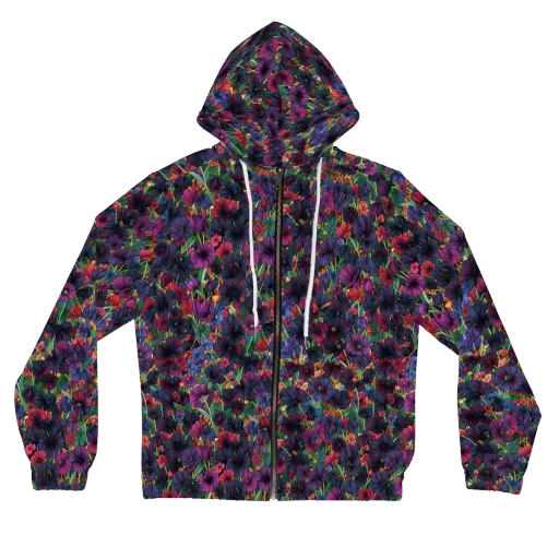 Velvet Wildflowers on a Women's Full-Zip Hoodie