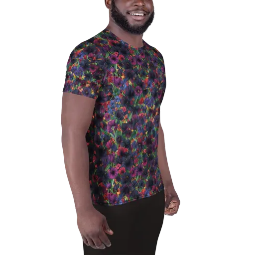 Velvet Wildflowers on a Men's Athletic T-Shirt