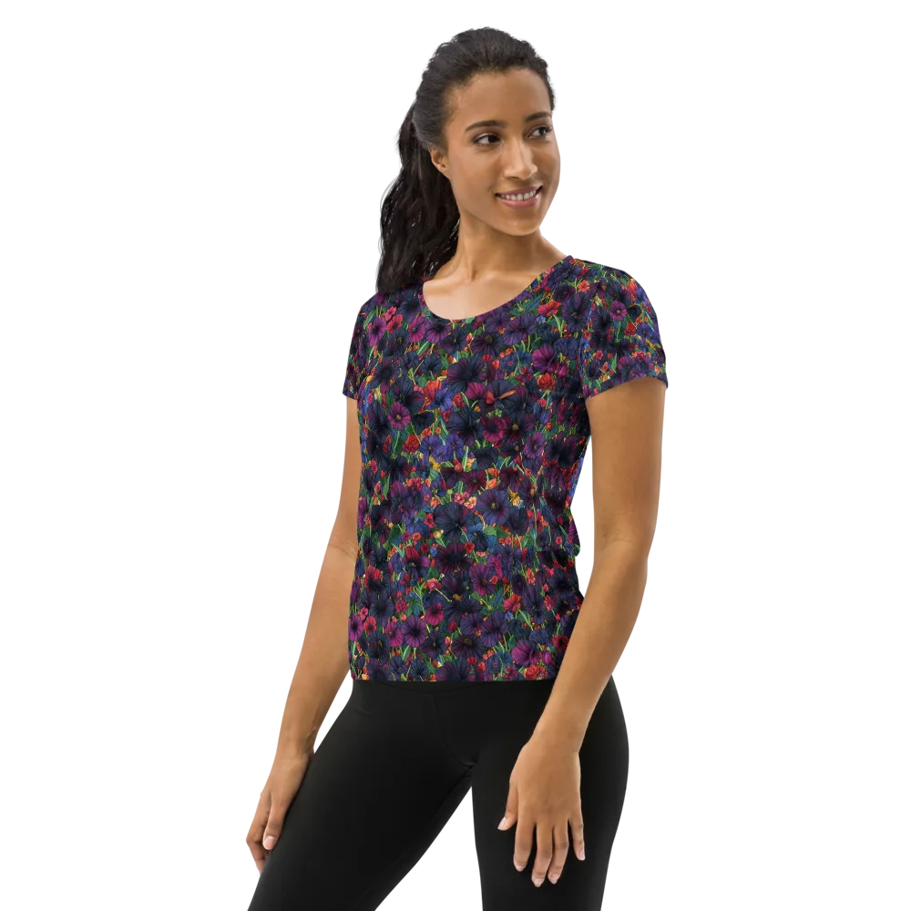 Velvet Wildflowers on Women's Athletic T-Shirt — Left