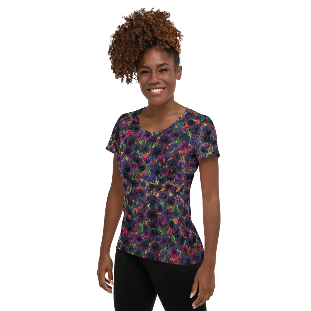 Velvet Wildflowers on Women's Athletic T-Shirt — Left