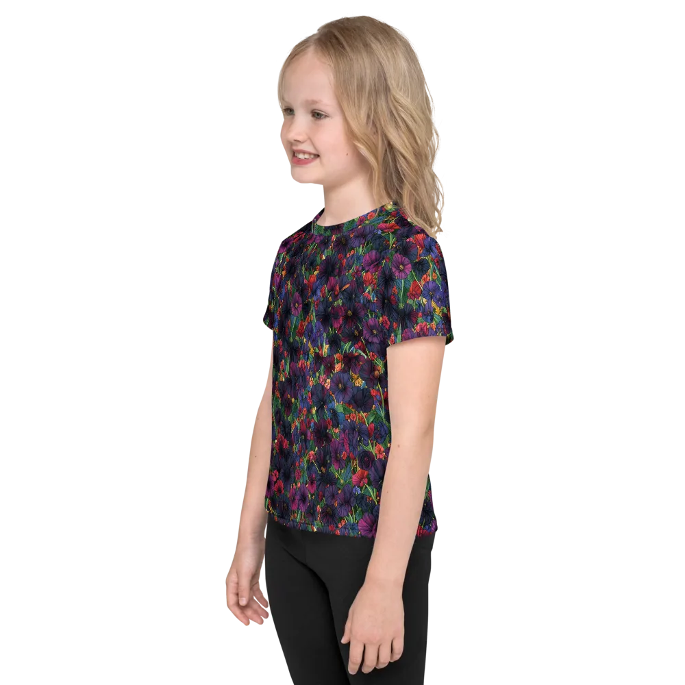 Velvet Wildflowers on Kids Crew Neck T-Shirt — Left