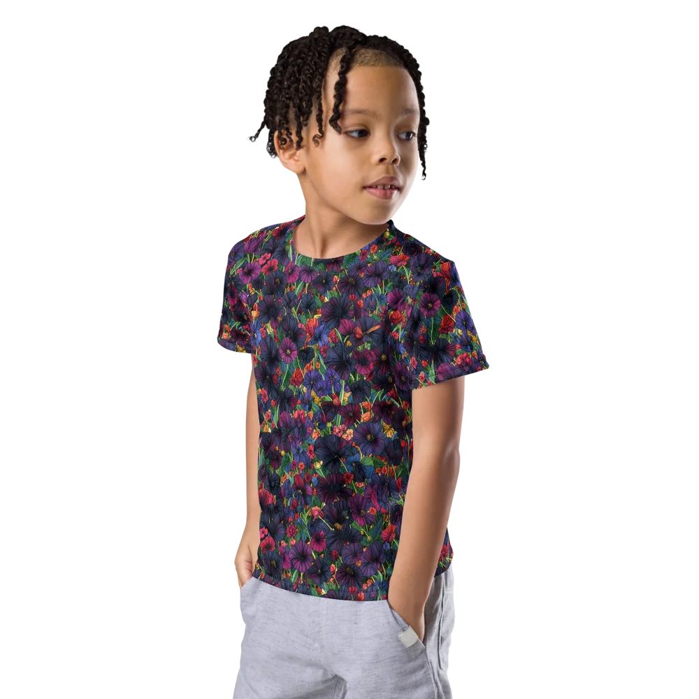 Velvet Wildflowers on Kids Crew Neck T-Shirt — Left Front