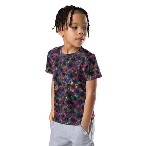 Velvet Wildflowers on a Kids Crew Neck T-Shirt