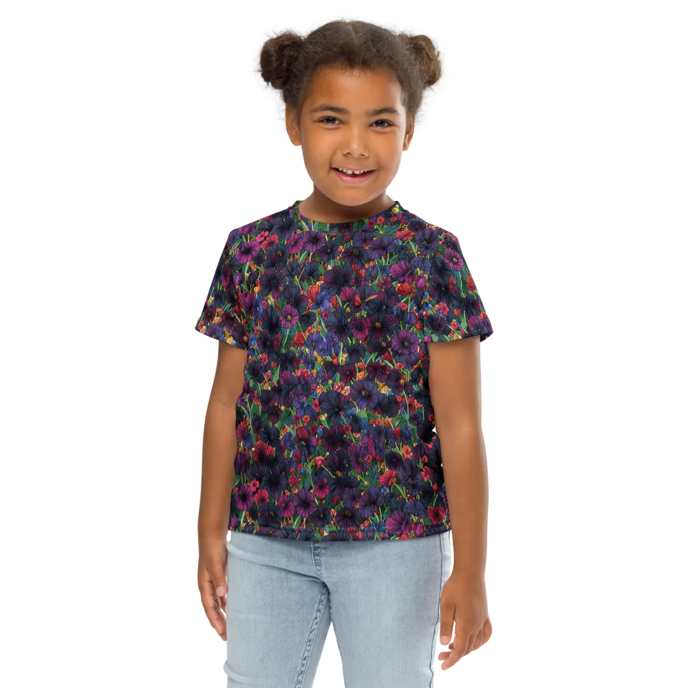 Velvet Wildflowers on Kids Crew Neck T-Shirt — Front
