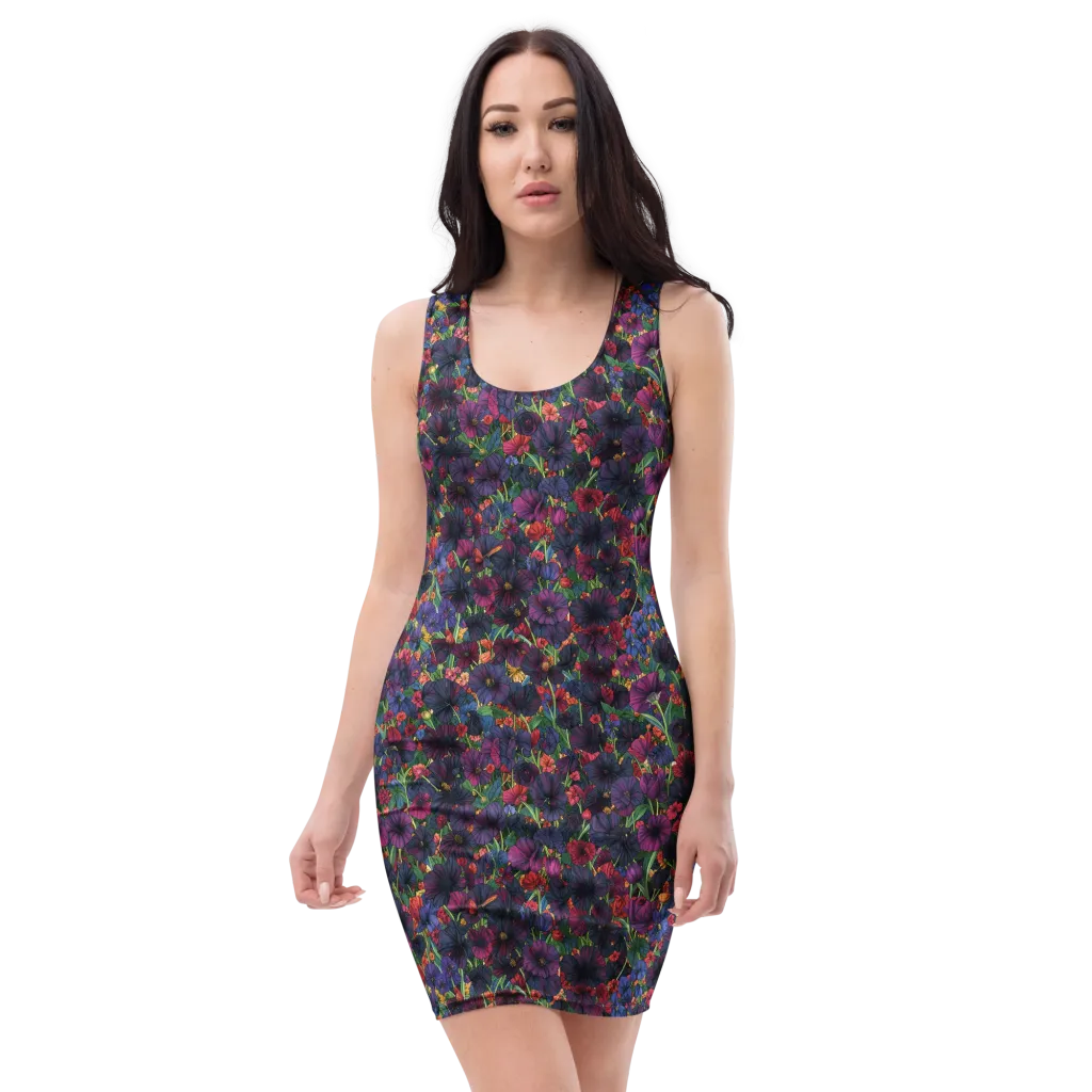 Velvet Wildflowers on Bodycon Dress — Front