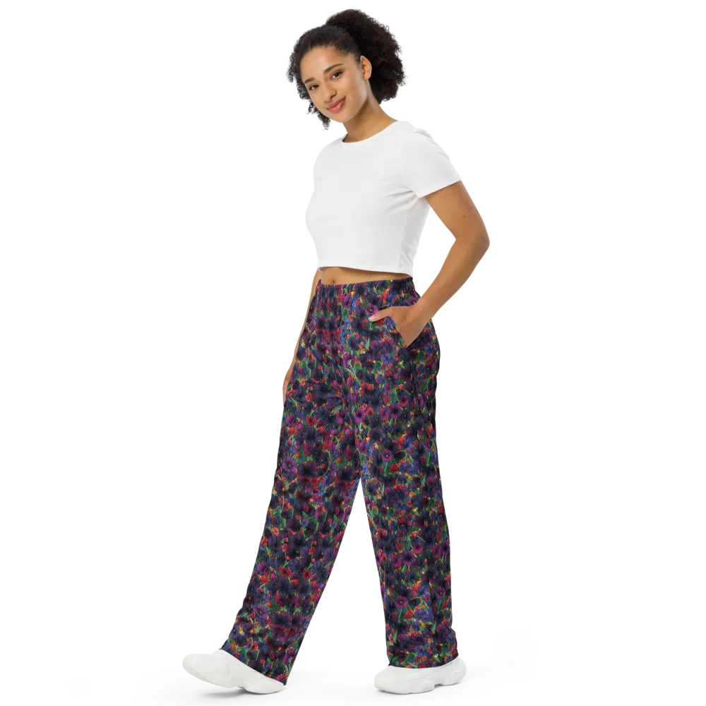 Velvet Wildflowers on Wide-Leg Pants — Left Front