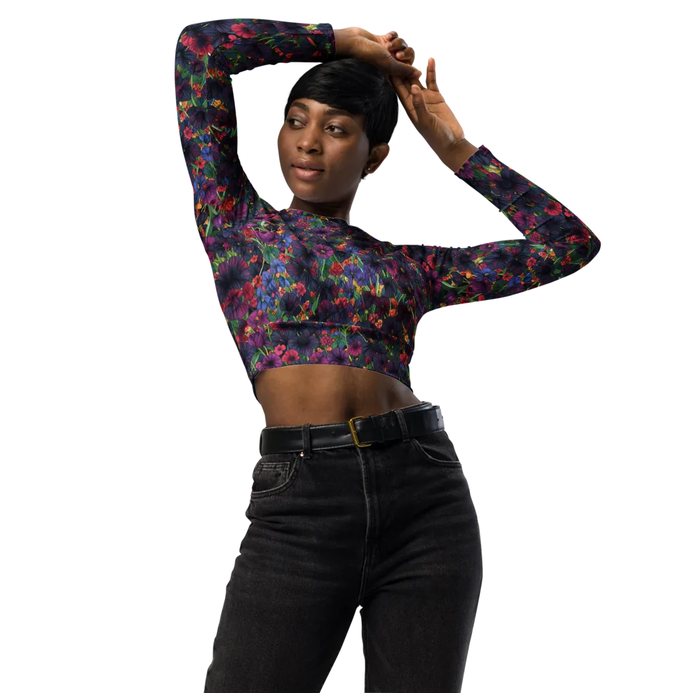 Velvet Wildflowers on Long Sleeve Crop Top — Front