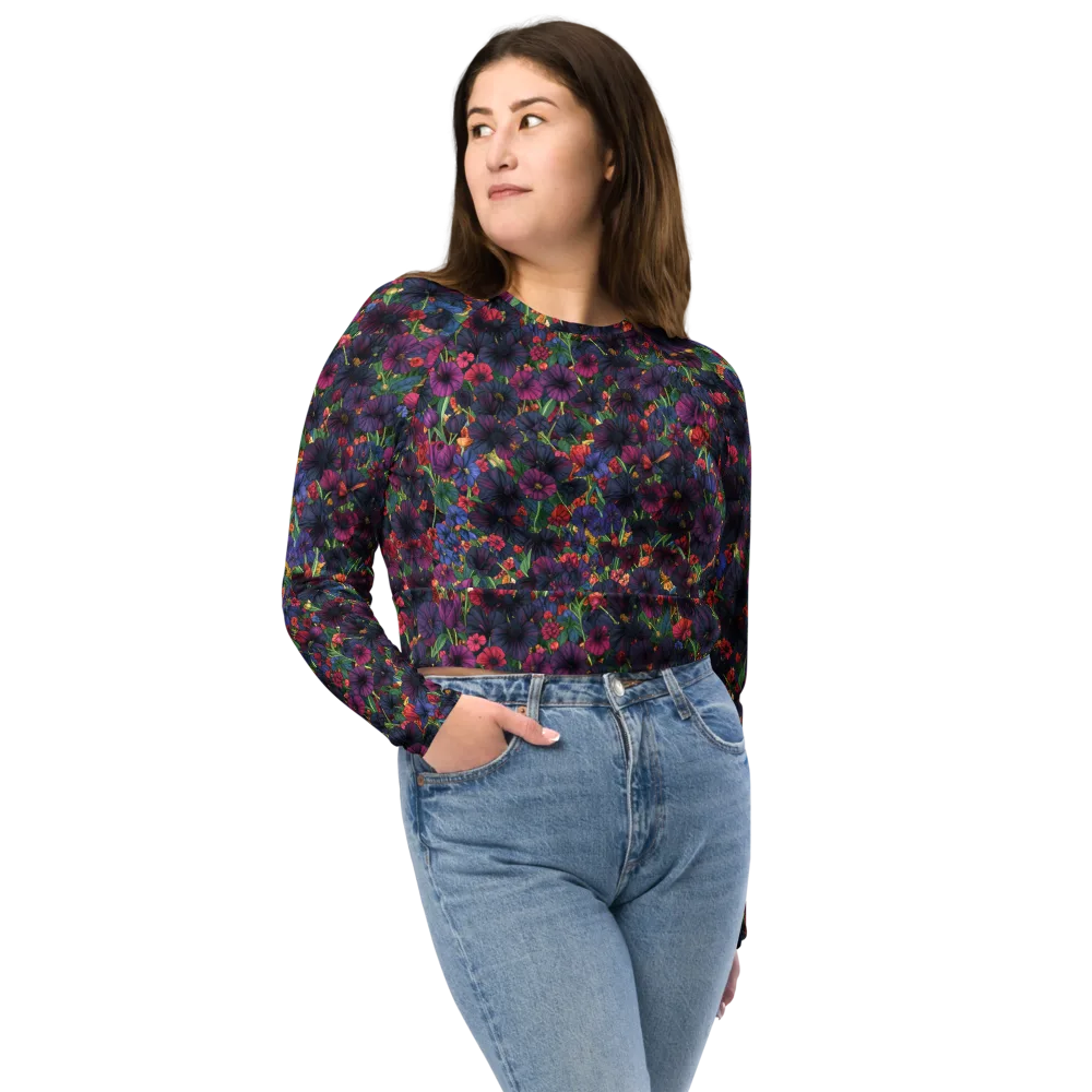 Velvet Wildflowers on Long Sleeve Crop Top — Front