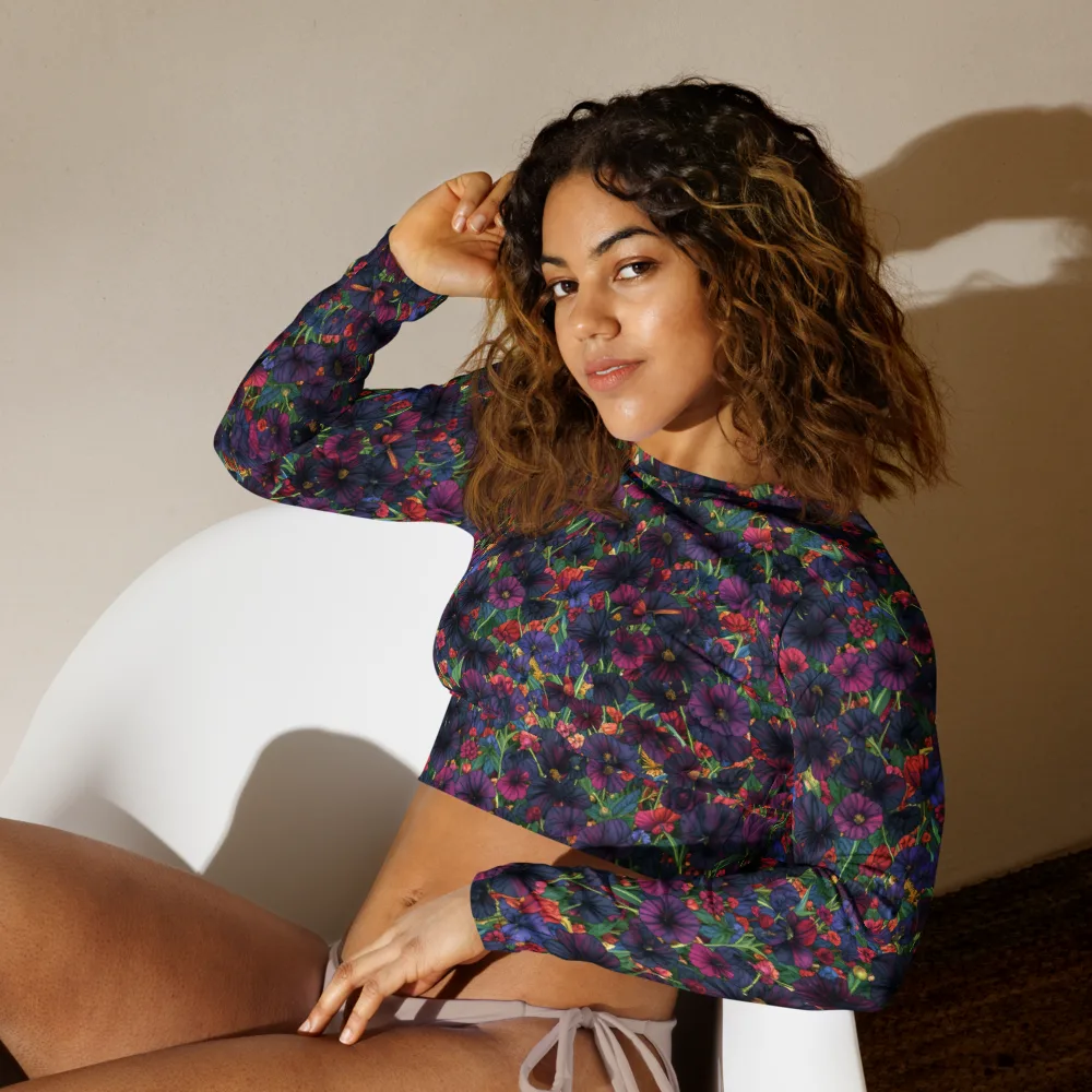 Velvet Wildflowers on Long Sleeve Crop Top — Left Front
