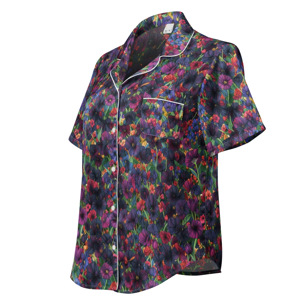 Velvet Wildflowers on Women's Short Sleeve Pajama Top — Left Front