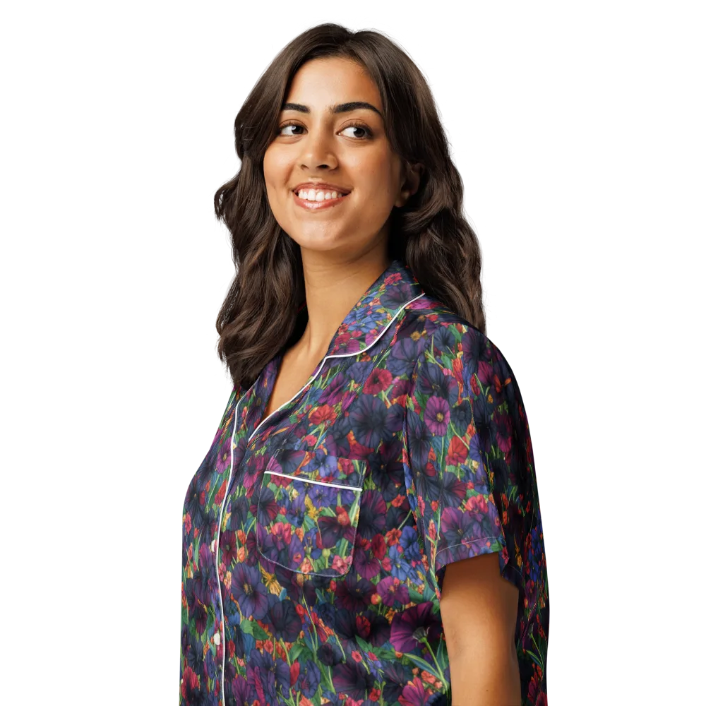 Velvet Wildflowers on Women's Short Sleeve Pajama Top — Left Front