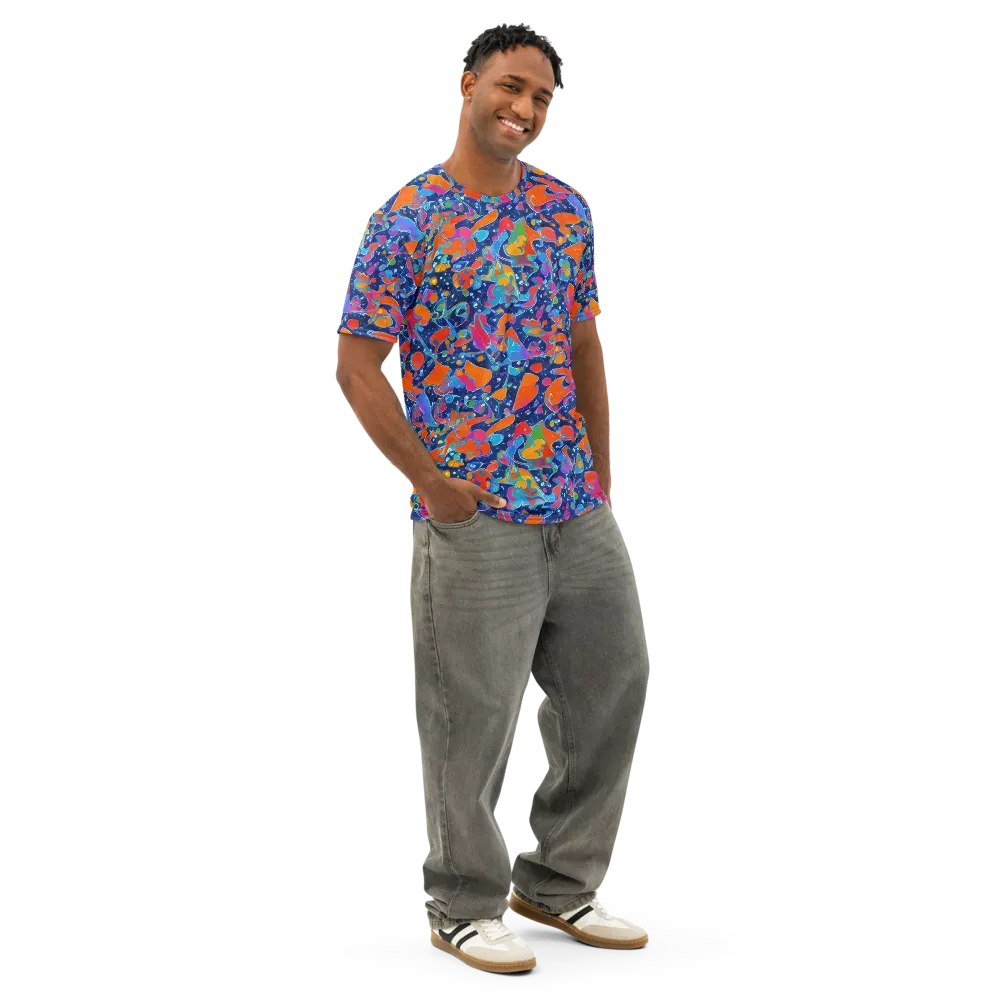 Cosmic Splatter on Men's Cotton Crew Neck T-Shirt — Right Front