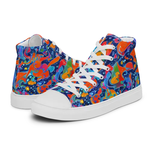 Cosmic Splatter on a Men's High Top Canvas Shoes