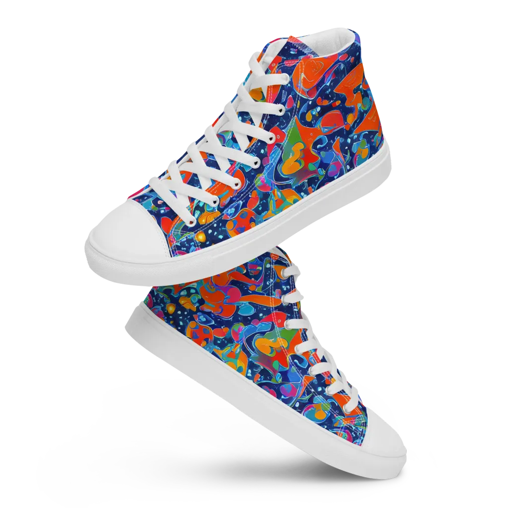 Cosmic Splatter on Men's High Top Canvas Shoes — Front
