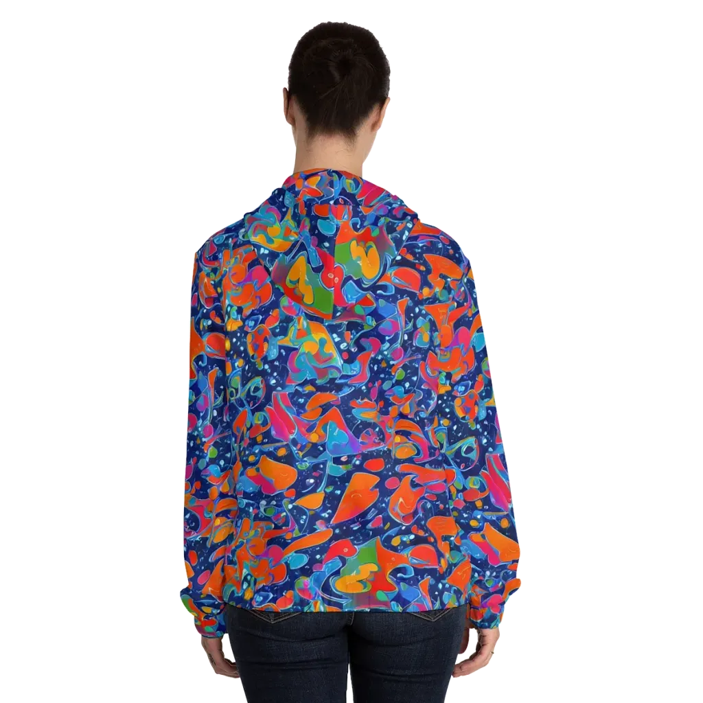 Cosmic Splatter on Women's Full-Zip Hoodie — Back On Person