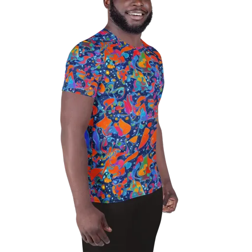 Cosmic Splatter on a Men's Athletic T-Shirt
