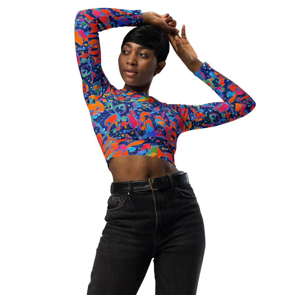 Cosmic Splatter on Long Sleeve Crop Top — Front