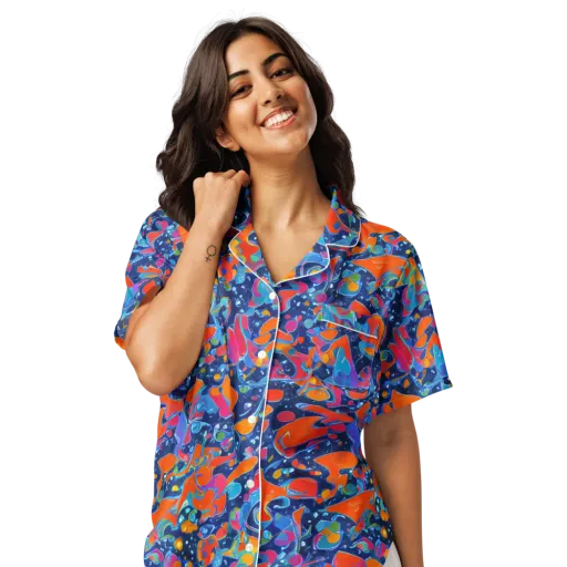Cosmic Splatter on a Women's Short Sleeve Pajama Top