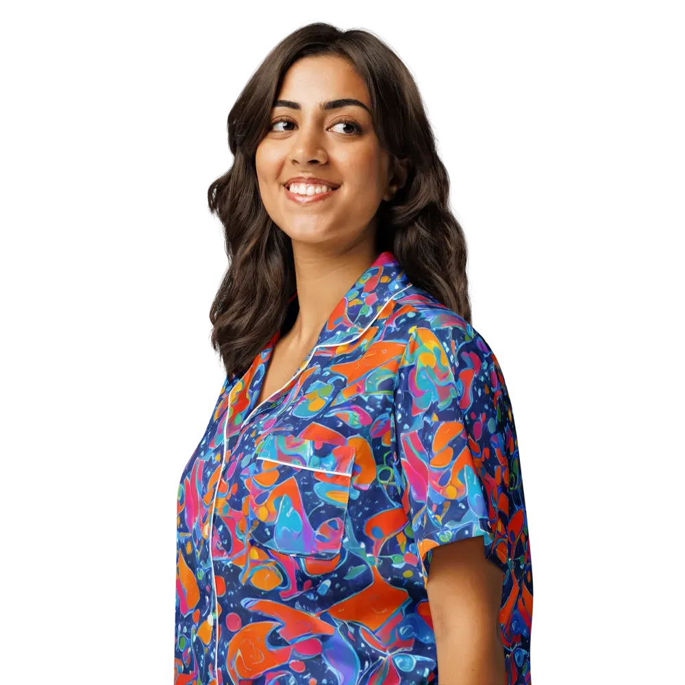 Cosmic Splatter on Women's Short Sleeve Pajama Top — Left Front