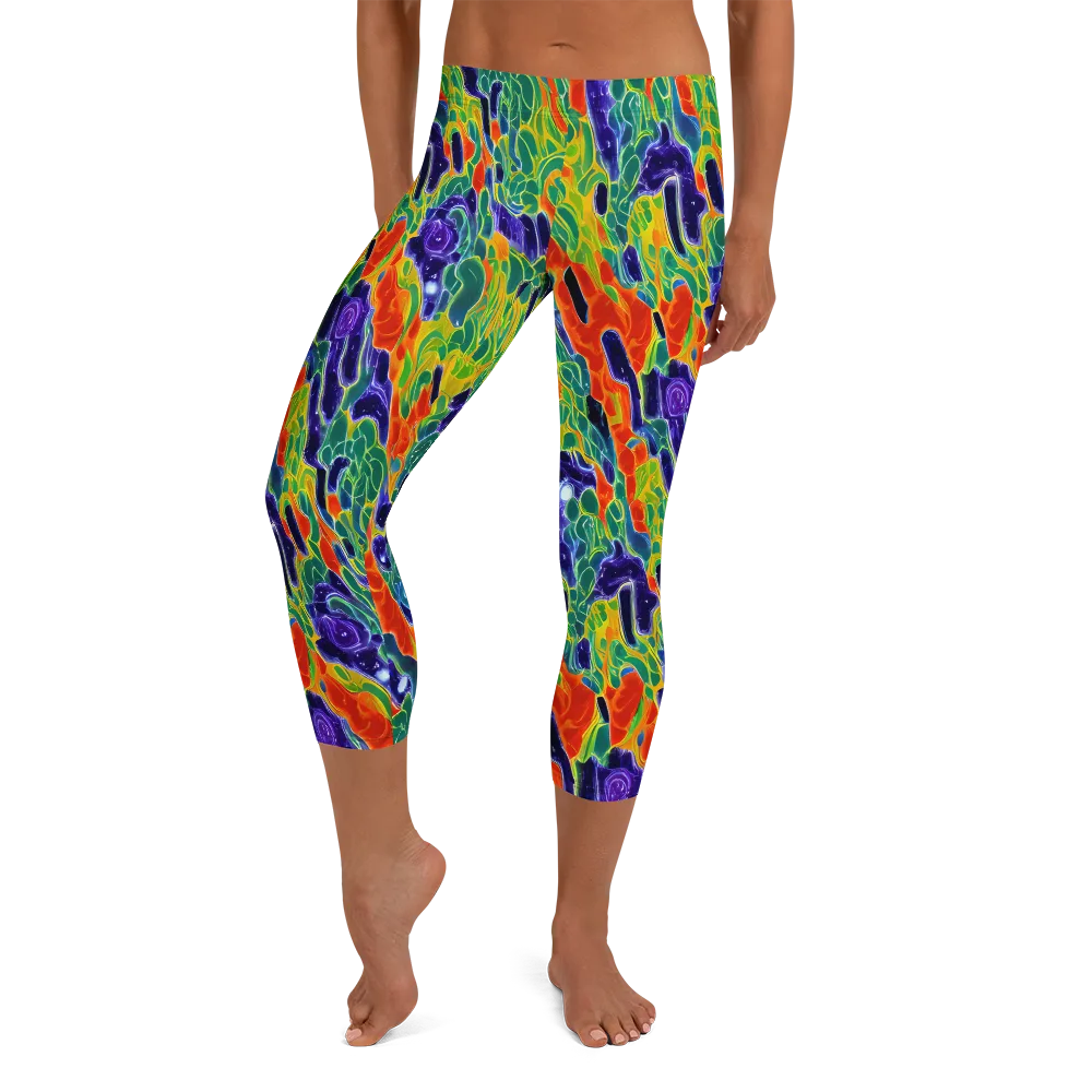 Liquid Tropics on Capri Leggings — Front