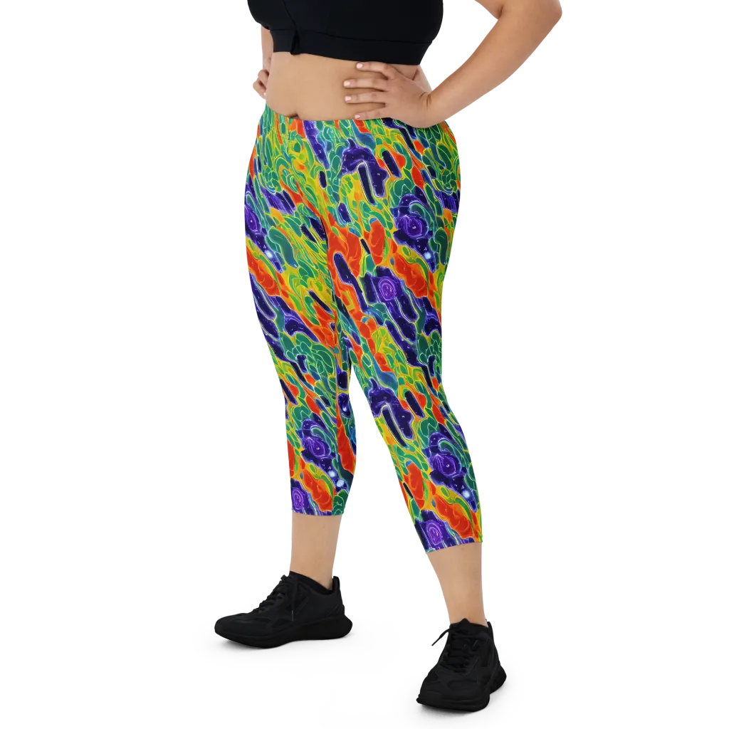 Liquid Tropics on Capri Leggings — Front