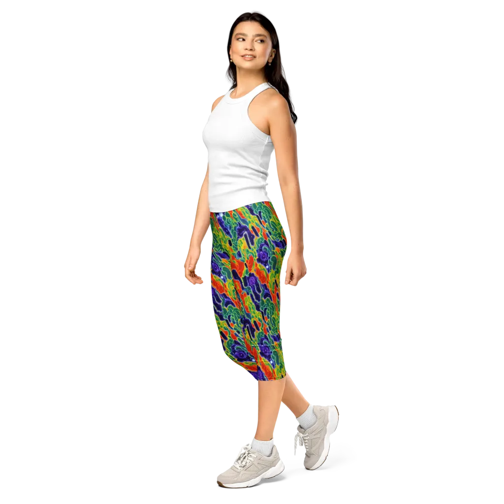 Liquid Tropics on Capri Leggings — Left Front