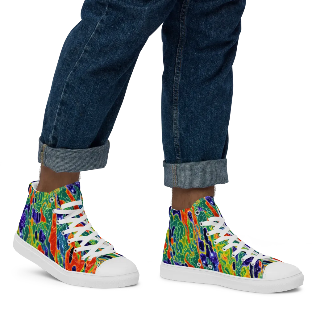 Liquid Tropics on Men's High Top Canvas Shoes — Right