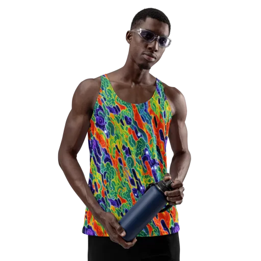 Liquid Tropics on a Men's Tank Top