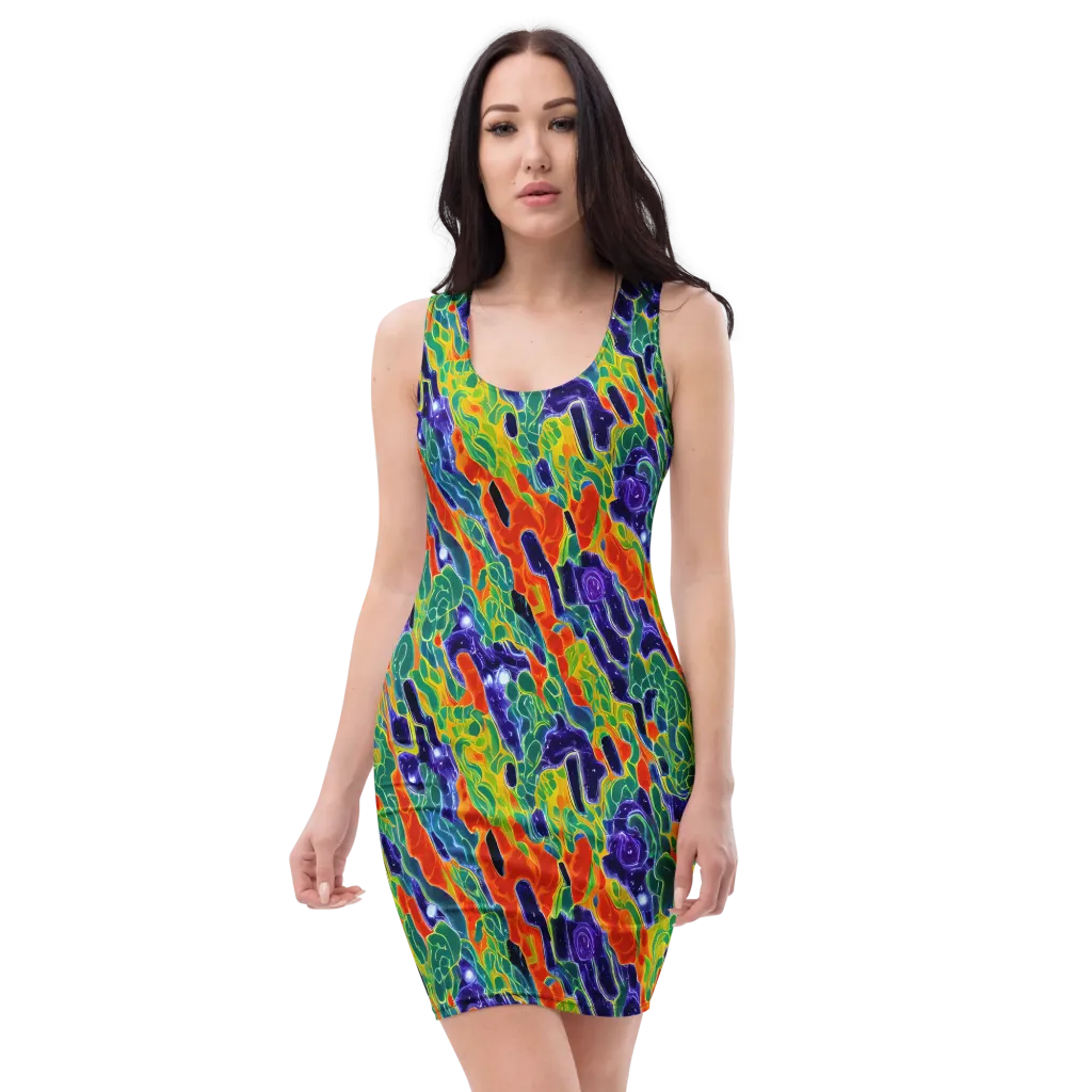 Liquid Tropics on Bodycon Dress — Front