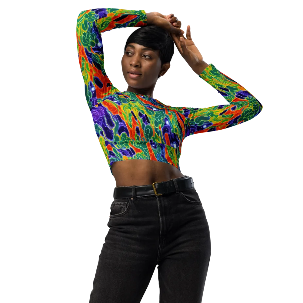 Liquid Tropics on Long Sleeve Crop Top — Front