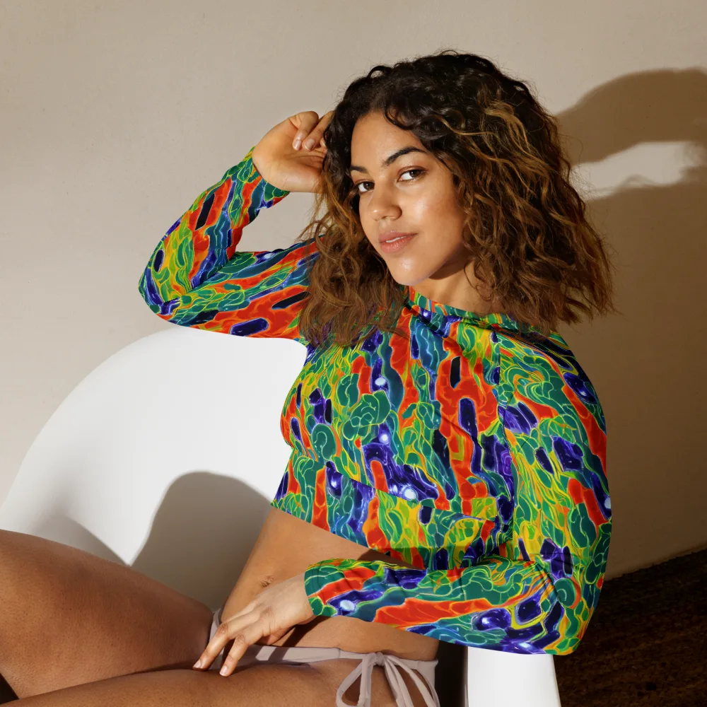 Liquid Tropics on Long Sleeve Crop Top — Left Front