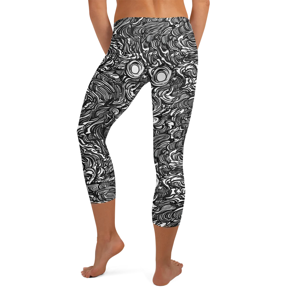Monochrome Torrent on Capri Leggings — Back