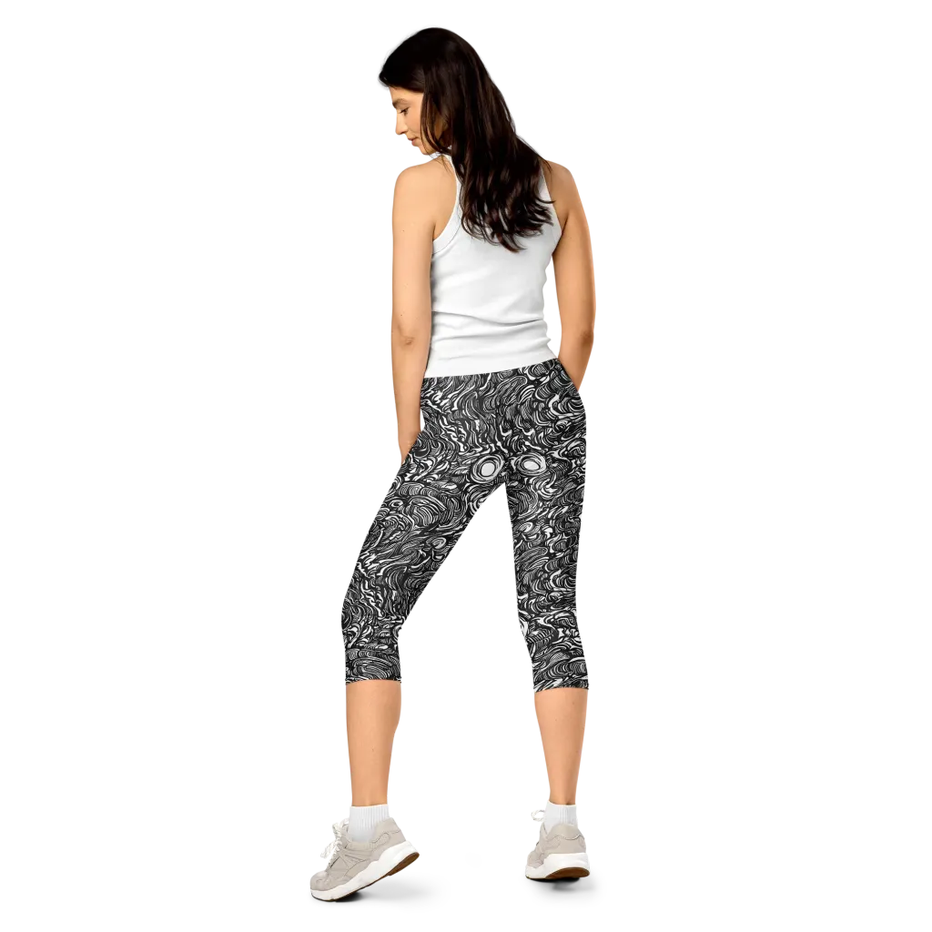 Monochrome Torrent on Capri Leggings — Back