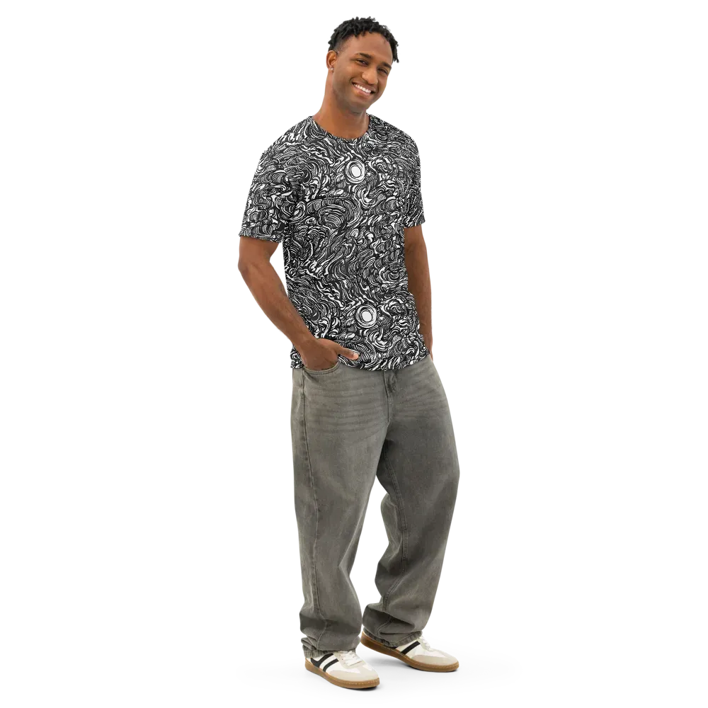 Monochrome Torrent on Men's Cotton Crew Neck T-Shirt — Right Front