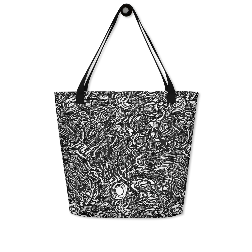 Monochrome Torrent on Large Tote Bag W/ Pocket — Front