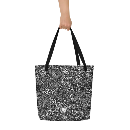 Monochrome Torrent on a Large Tote Bag W/ Pocket